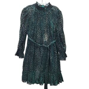 Alex Marie Dress Size 16 Skyler Velvet Teal Gold Lace Cheetah Mock Neck Cocktail